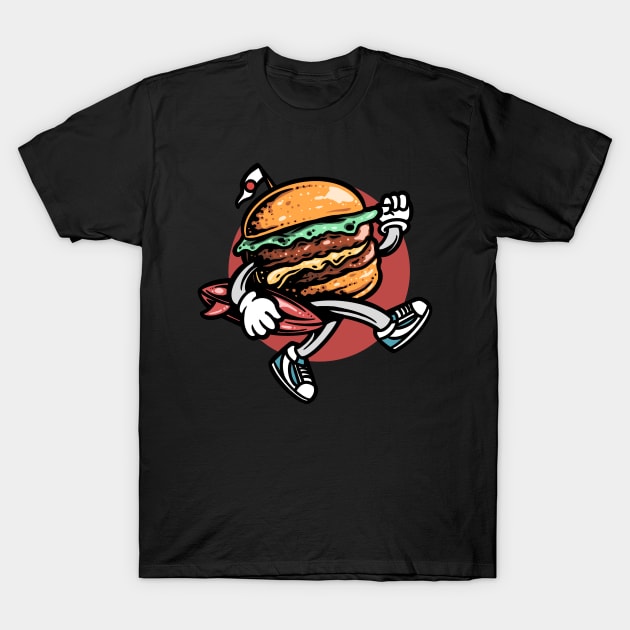 Cartoon Surfer Burger T-Shirt by Dojaja